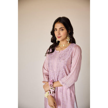 Old Marigold Jasmine Lavender Chanderi Embroidered Chikankari Kurta