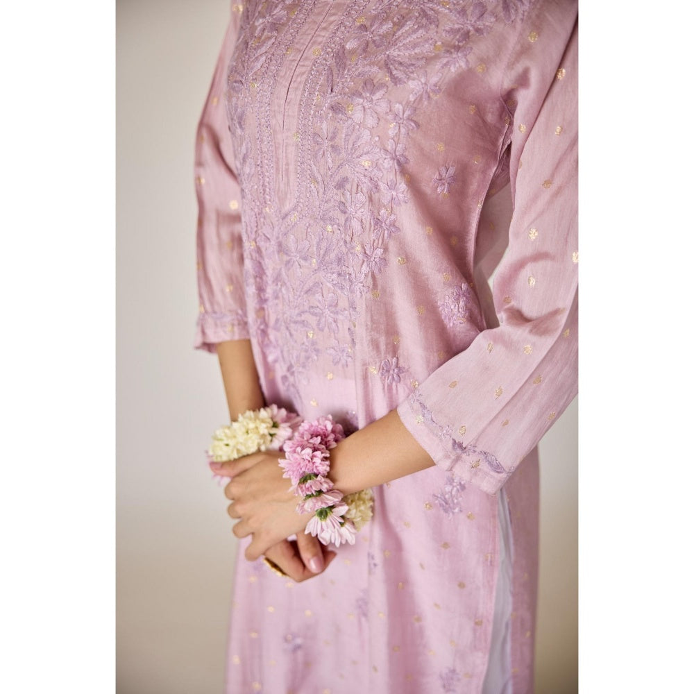 Old Marigold Jasmine Lavender Chanderi Embroidered Chikankari Kurta