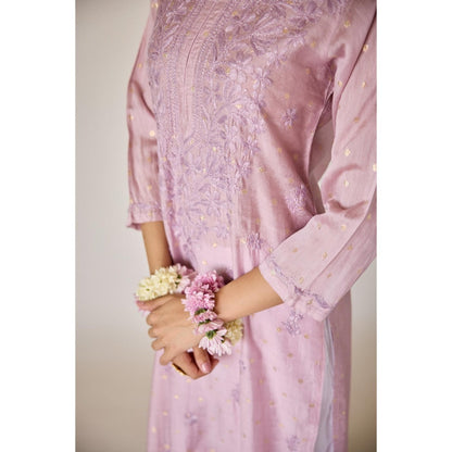 Old Marigold Jasmine Lavender Chanderi Embroidered Chikankari Kurta