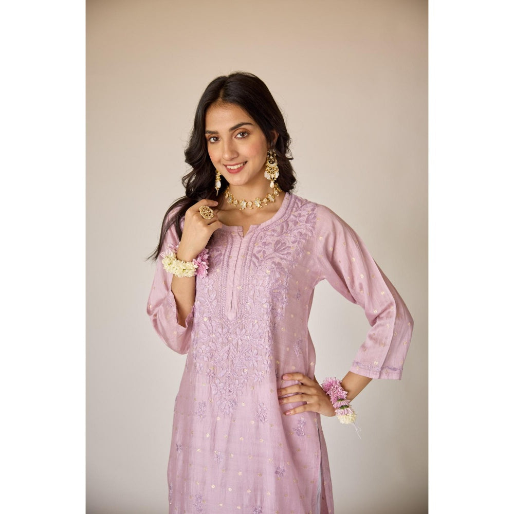 Old Marigold Jasmine Lavender Chanderi Embroidered Chikankari Kurta