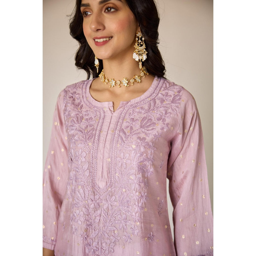 Old Marigold Jasmine Lavender Chanderi Embroidered Chikankari Kurta