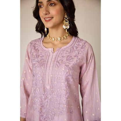 Old Marigold Jasmine Lavender Chanderi Embroidered Chikankari Kurta