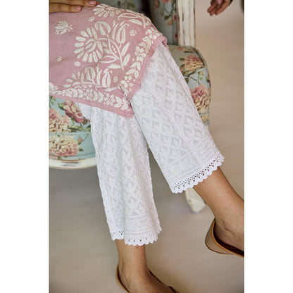Old Marigold Zoya White Cotton Hand Embroidered Chikankari Pant