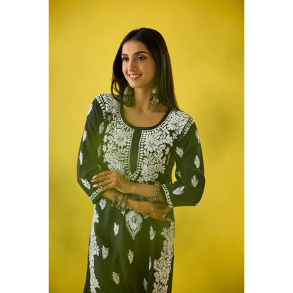 Old Marigold Raima Black Modal Hand Embroidered Chikankari Kurta And Pant (Set of 2)