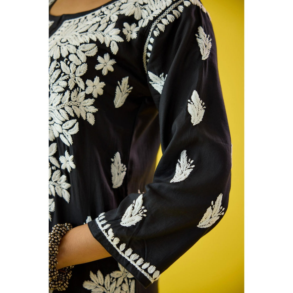 Old Marigold Raima Black Modal Hand Embroidered Chikankari Kurta And Pant (Set of 2)
