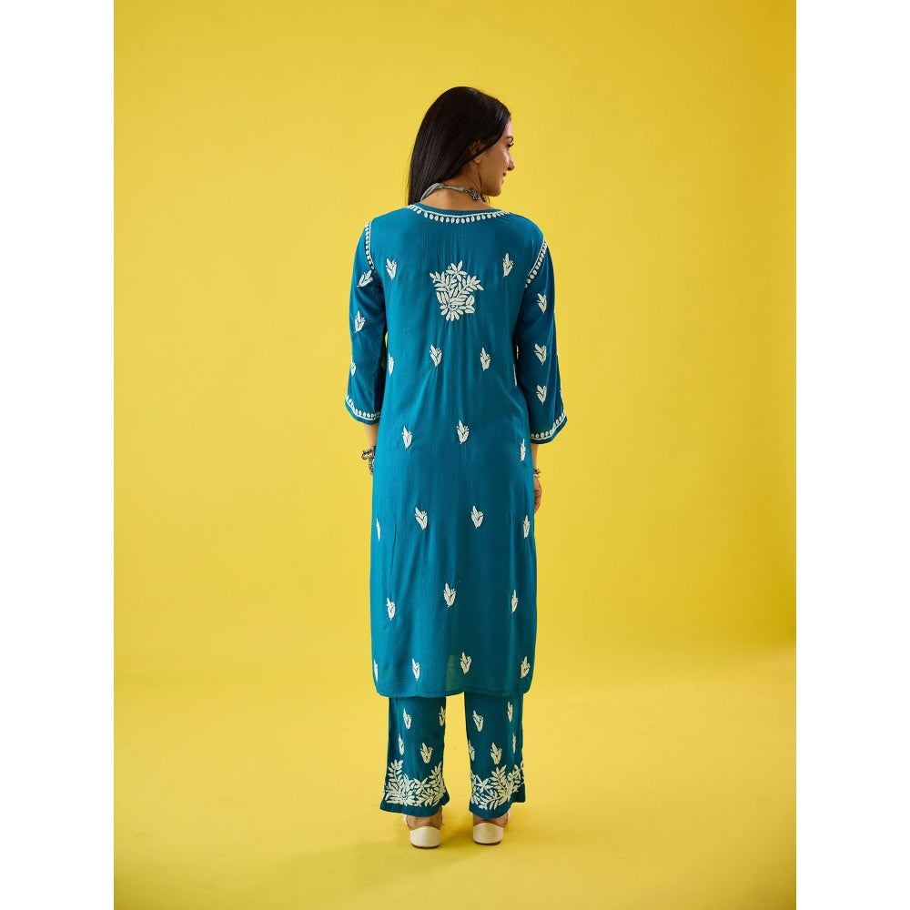Old Marigold Aanya Blue Modal Hand Embroidered Chikankari Kurta And Pant (Set of 2)