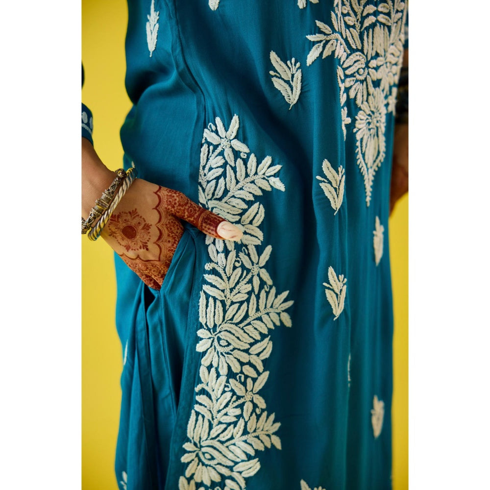 Old Marigold Aanya Blue Modal Hand Embroidered Chikankari Kurta And Pant (Set of 2)