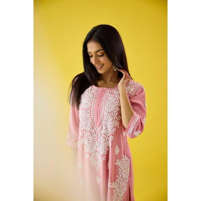 Old Marigold Mehtap Baby Pink Modal Hand Embroidered Chikankari Kurta And Pant (Set of 2)