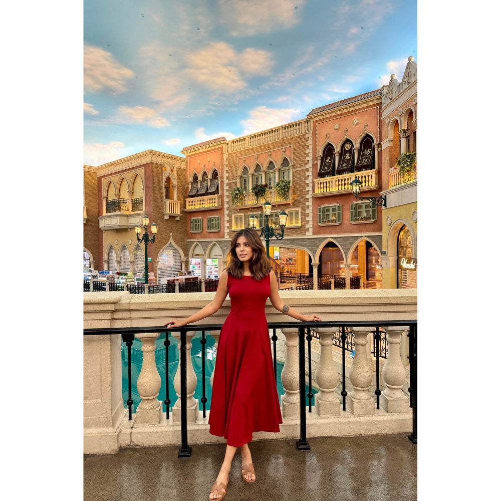 Old Marigold Florence Red Midi Sun Dress