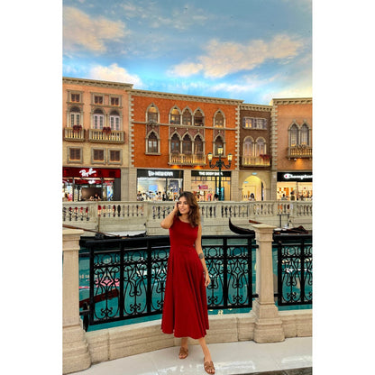 Old Marigold Florence Red Midi Sun Dress