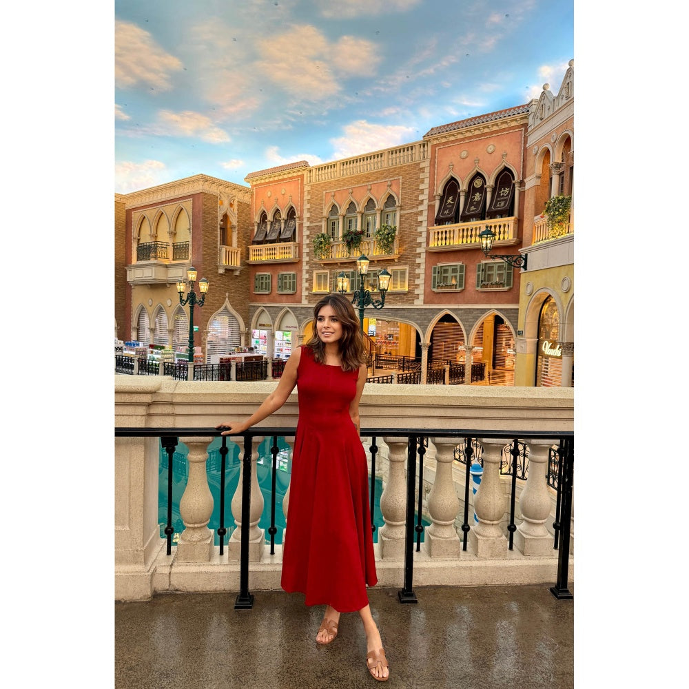 Old Marigold Florence Red Midi Sun Dress
