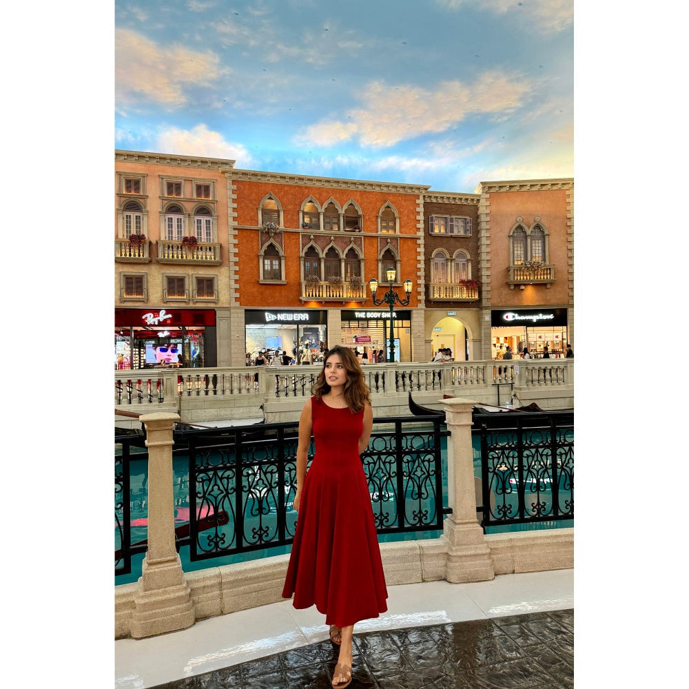 Old Marigold Florence Red Midi Sun Dress
