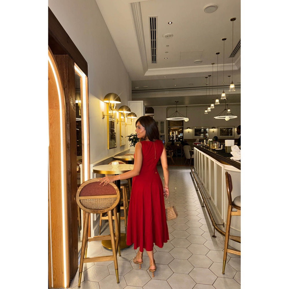 Old Marigold Florence Red Midi Sun Dress