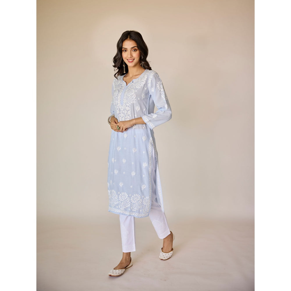 Old Marigold Paolo Powder Blue Muslin Hand Embroidered Chikankari Kurta