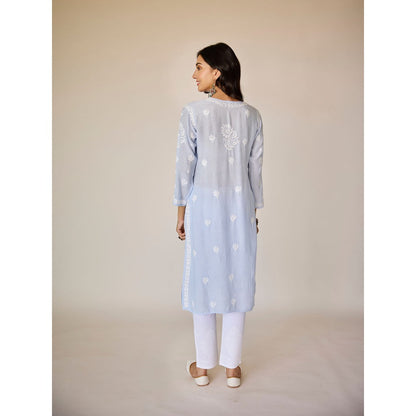 Old Marigold Paolo Powder Blue Muslin Hand Embroidered Chikankari Kurta
