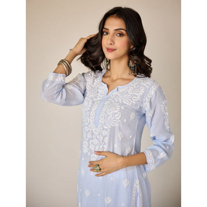 Old Marigold Paolo Powder Blue Muslin Hand Embroidered Chikankari Kurta