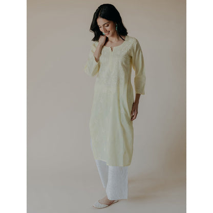 Old Marigold Zeenat Cotton Yellow Hand Embroidered Chikankari Kurta