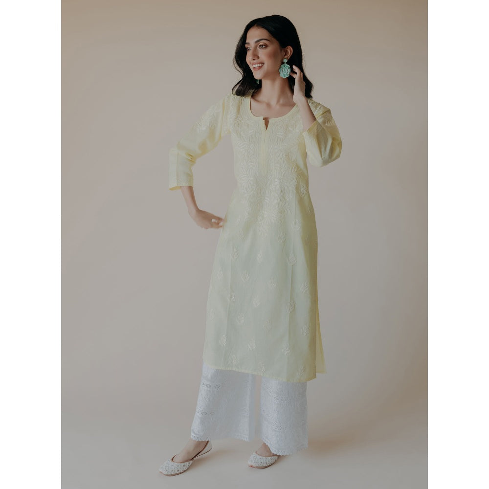 Old Marigold Zeenat Cotton Yellow Hand Embroidered Chikankari Kurta