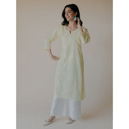 Old Marigold Zeenat Cotton Yellow Hand Embroidered Chikankari Kurta