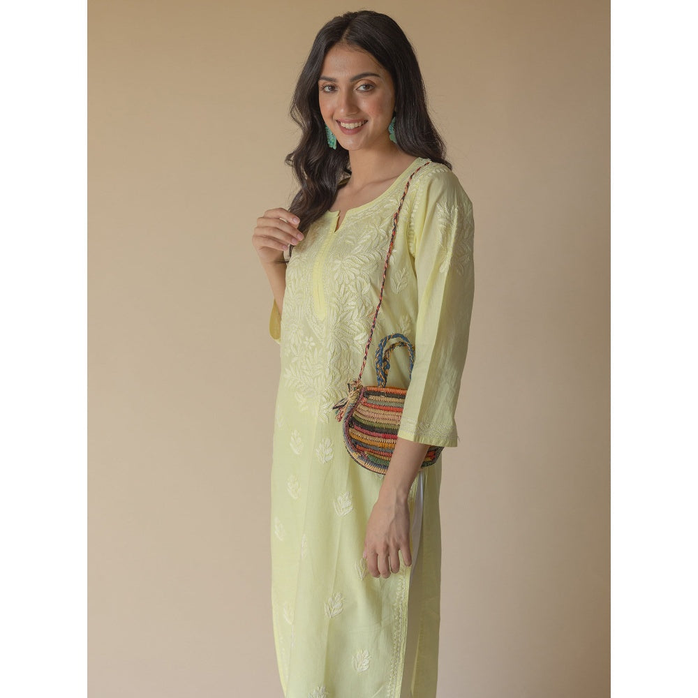 Old Marigold Zeenat Cotton Yellow Hand Embroidered Chikankari Kurta