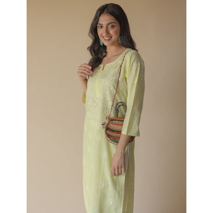 Old Marigold Zeenat Cotton Yellow Hand Embroidered Chikankari Kurta