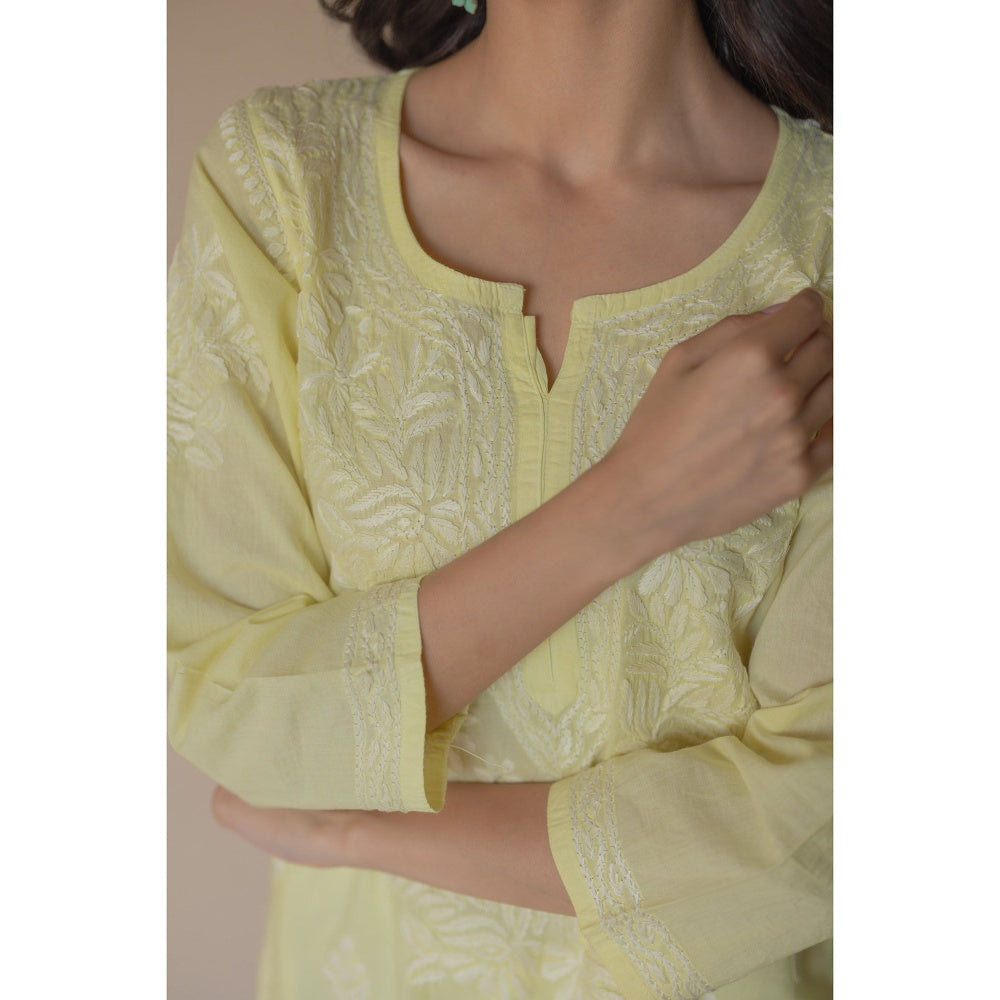 Old Marigold Zeenat Cotton Yellow Hand Embroidered Chikankari Kurta
