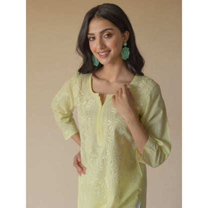 Old Marigold Zeenat Cotton Yellow Hand Embroidered Chikankari Kurta