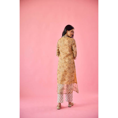 Old Marigold Almas Mustard Yellow Kota Hand Embellished Kurta Pant & Dupatta (Set of 3)