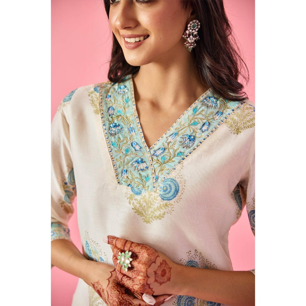Old Marigold Dilruba Off White Chanderi Hand Embellished Kurta Pant & Dupatta (Set of 3)