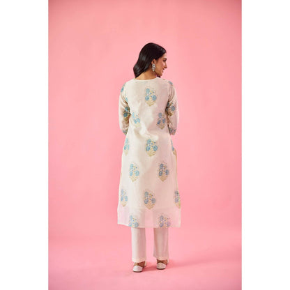 Old Marigold Dilruba Off White Chanderi Hand Embellished Kurta Pant & Dupatta (Set of 3)