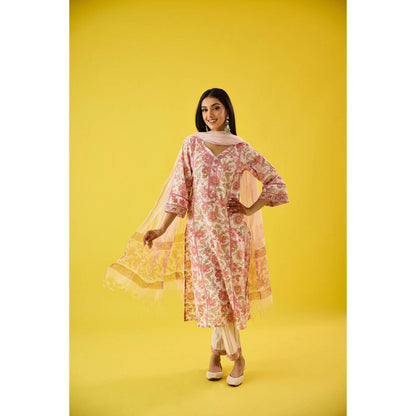 Old Marigold Mehrunisha Pink Cotton Kurta Pant & Dupatta (Set of 3)