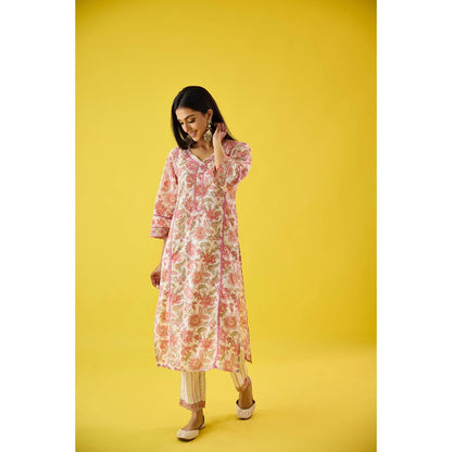 Old Marigold Mehrunisha Pink Cotton Kurta Pant & Dupatta (Set of 3)