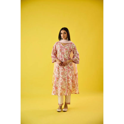 Old Marigold Mehrunisha Pink Cotton Kurta Pant & Dupatta (Set of 3)