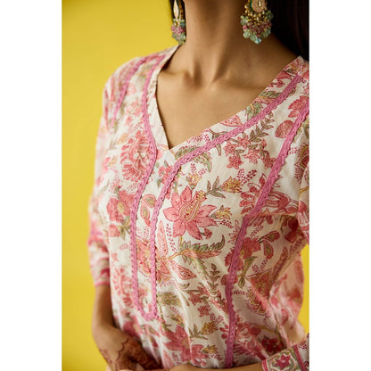 Old Marigold Mehrunisha Pink Cotton Kurta Pant & Dupatta (Set of 3)