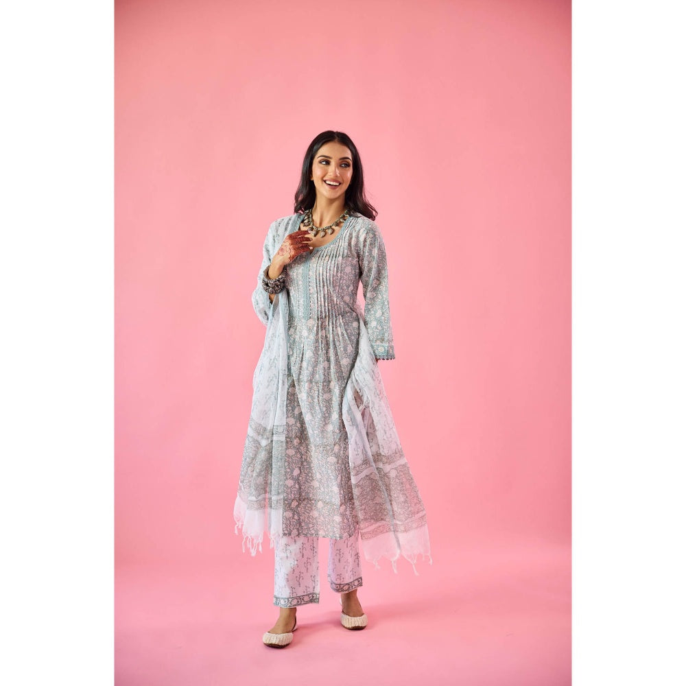 Old Marigold Nazneen Sea Green Cotton Kurta Pant & Dupatta (Set of 3)