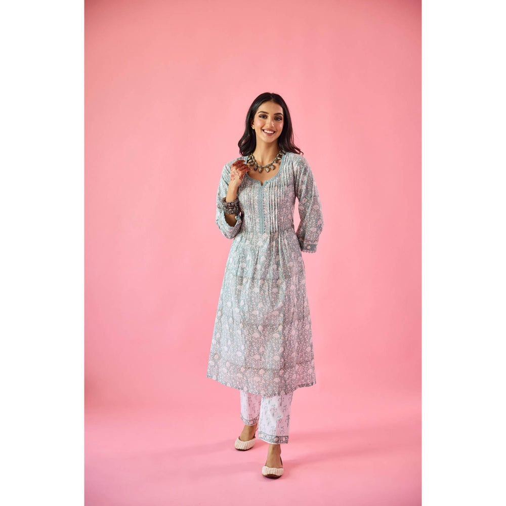 Old Marigold Nazneen Sea Green Cotton Kurta Pant & Dupatta (Set of 3)