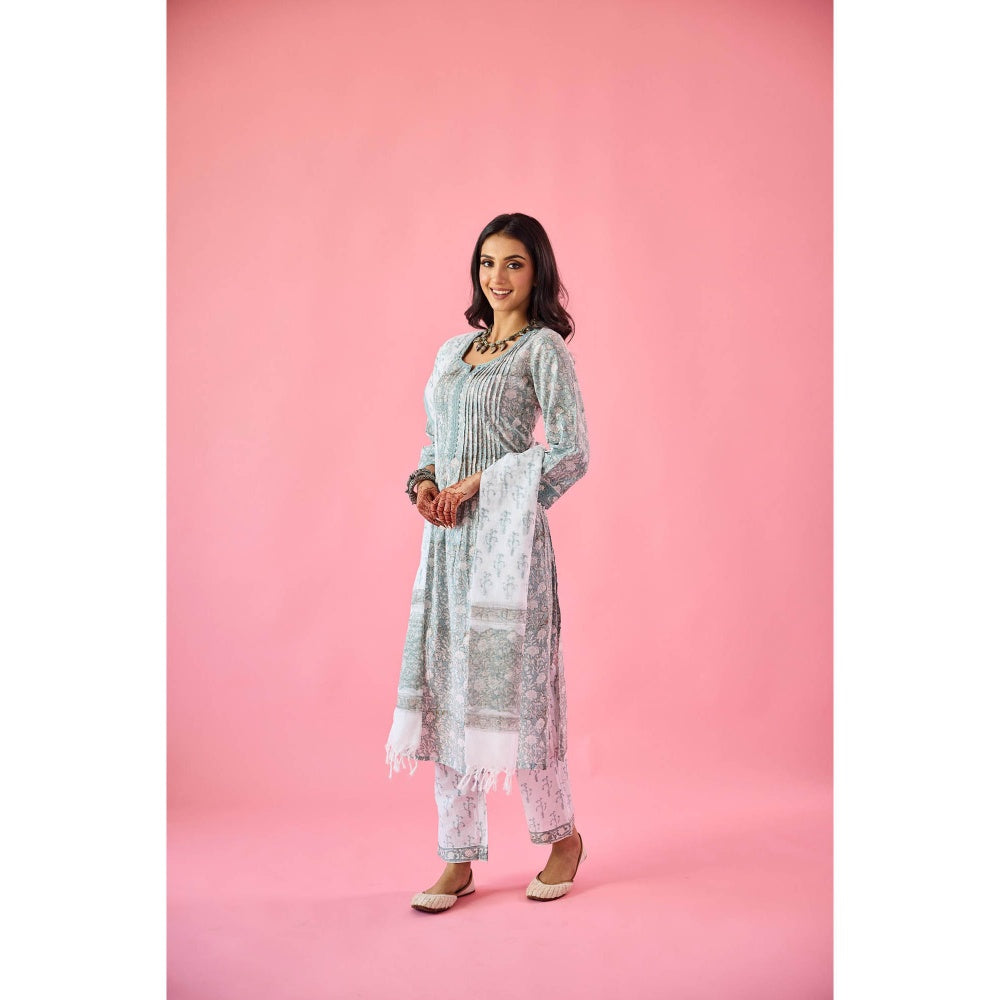 Old Marigold Nazneen Sea Green Cotton Kurta Pant & Dupatta (Set of 3)