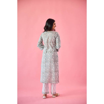 Old Marigold Nazneen Sea Green Cotton Kurta Pant & Dupatta (Set of 3)