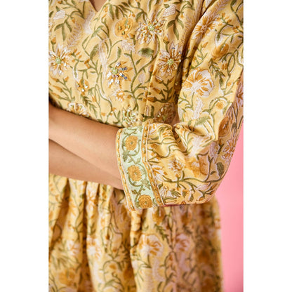 Old Marigold Parizaad Yellow Chanderi Hand Embellished Kurta Pant & Dupatta (Set of 3)