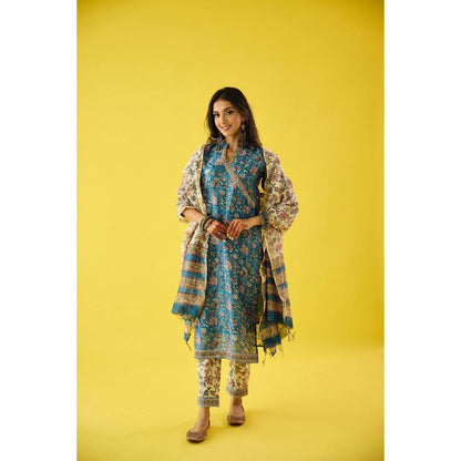 Old Marigold Roohani Blue Chanderi Hand Embroidered Kurta & Dupatta (Set of 3)