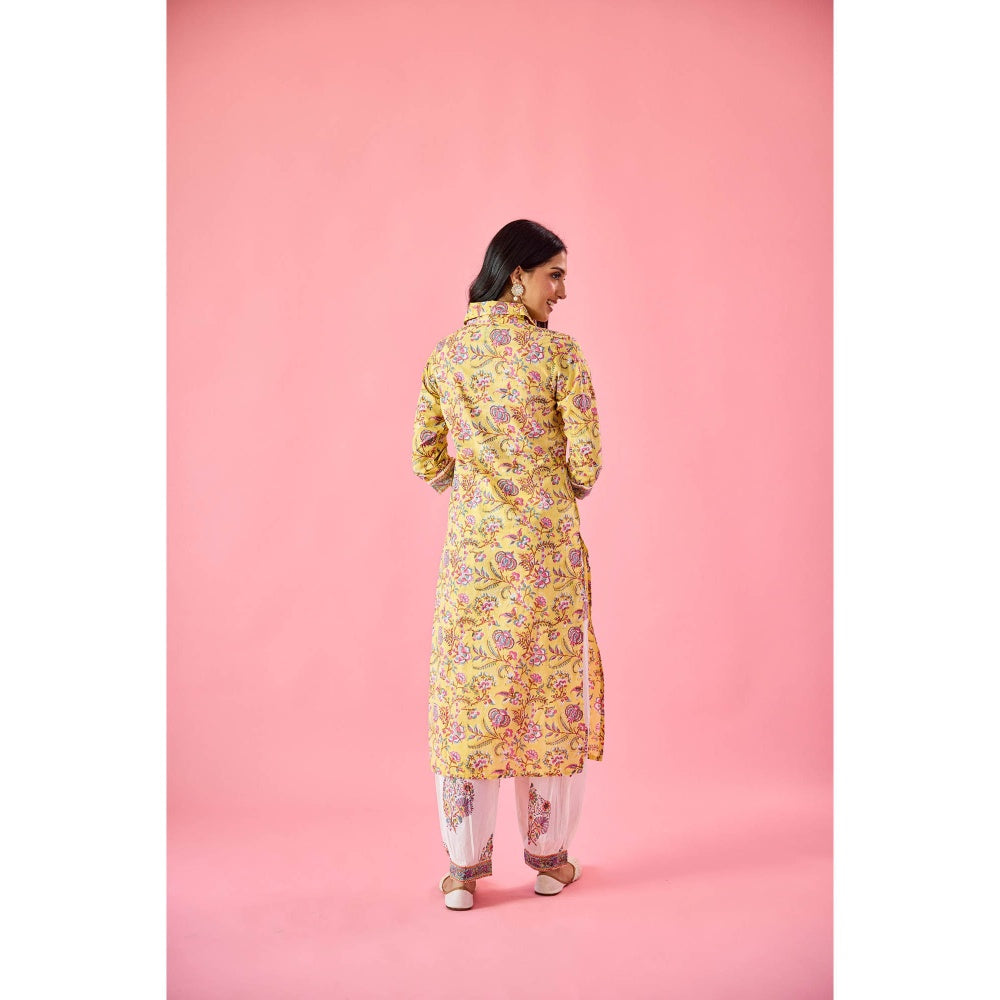 Old Marigold Ziyana Yellow Cotton Kurta Pant & Dupatta (Set of 3)