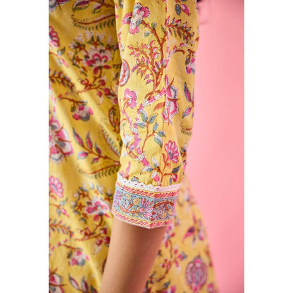 Old Marigold Ziyana Yellow Cotton Kurta Pant & Dupatta (Set of 3)