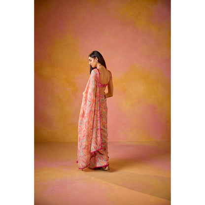 Old Marigold Sitara Pink Crepe Saree with Stitched Blouse
