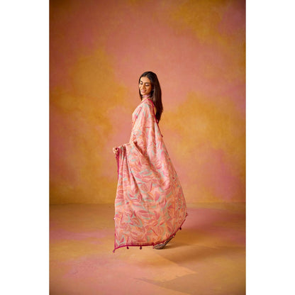 Old Marigold Sitara Pink Crepe Saree with Stitched Blouse