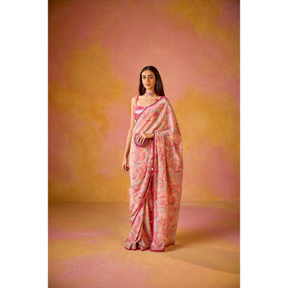 Old Marigold Sitara Pink Crepe Saree with Stitched Blouse