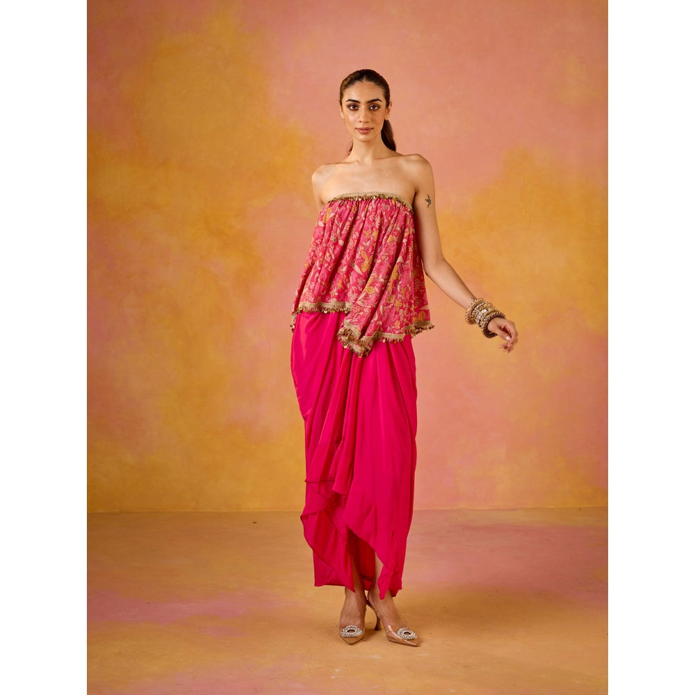 Old Marigold Aleesa Hot Pink Muslin Top & Crepe Skirt (Set of 2)