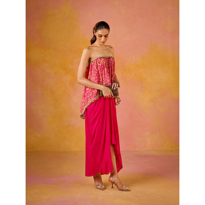 Old Marigold Aleesa Hot Pink Muslin Top & Crepe Skirt (Set of 2)