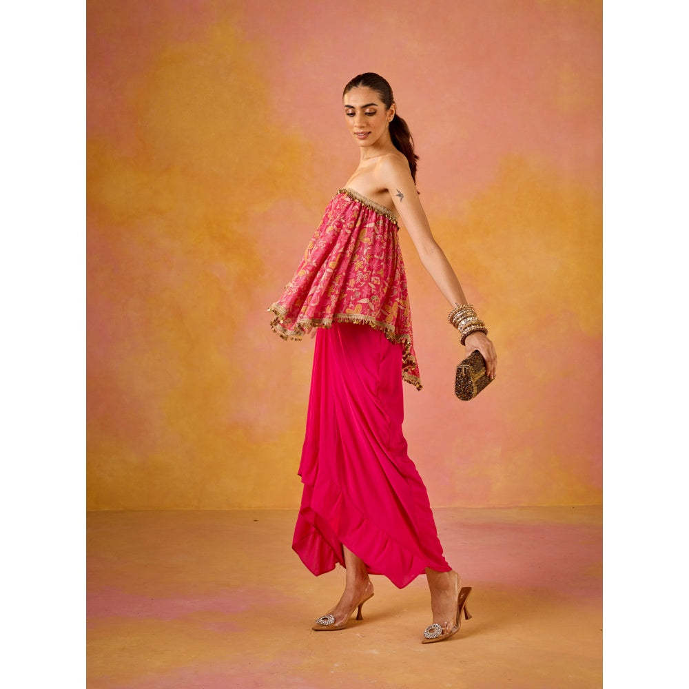 Old Marigold Aleesa Hot Pink Muslin Top & Crepe Skirt (Set of 2)