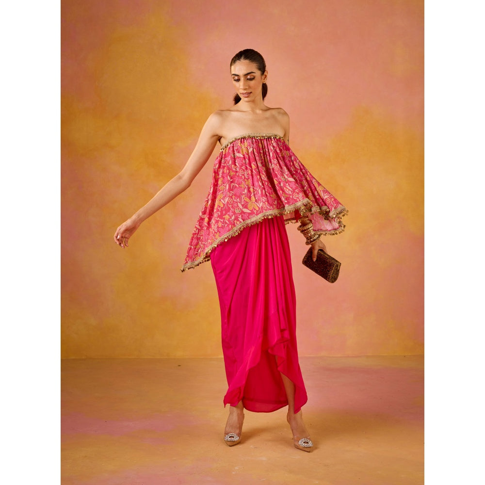 Old Marigold Aleesa Hot Pink Muslin Top & Crepe Skirt (Set of 2)