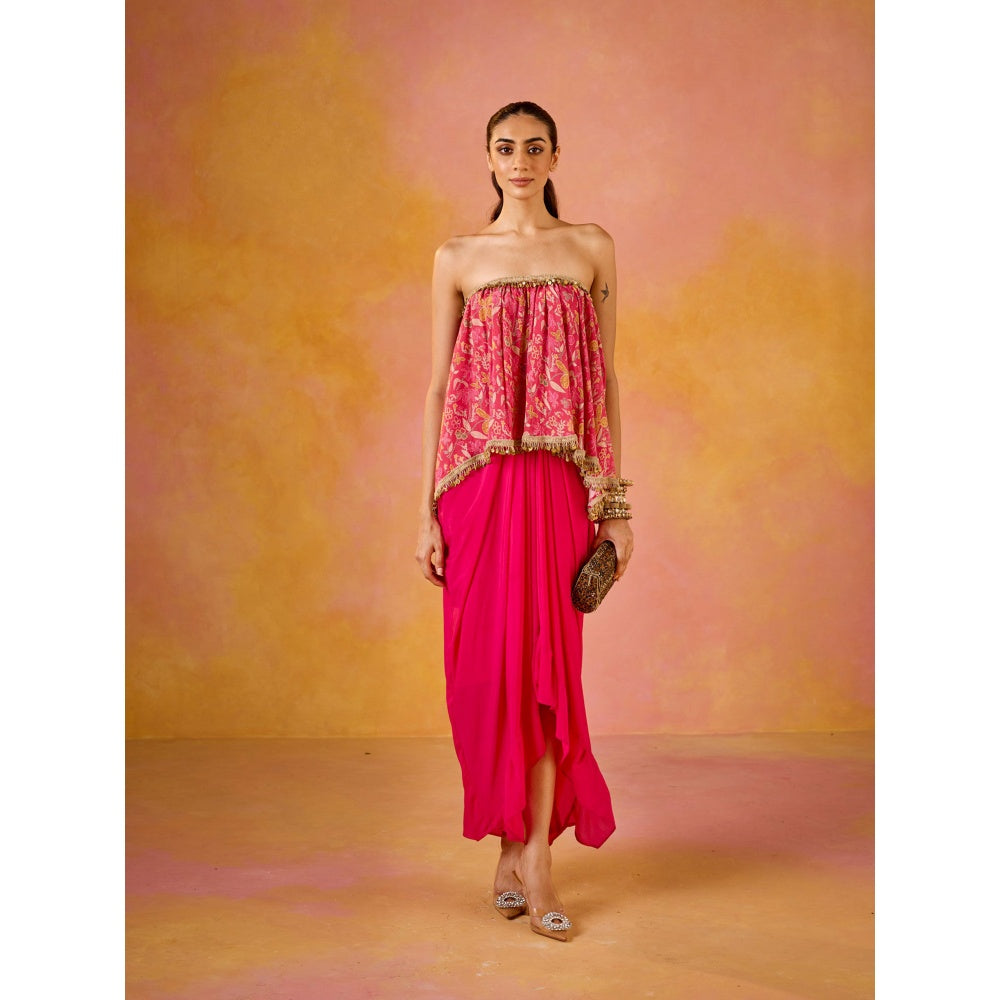 Old Marigold Aleesa Hot Pink Muslin Top & Crepe Skirt (Set of 2)
